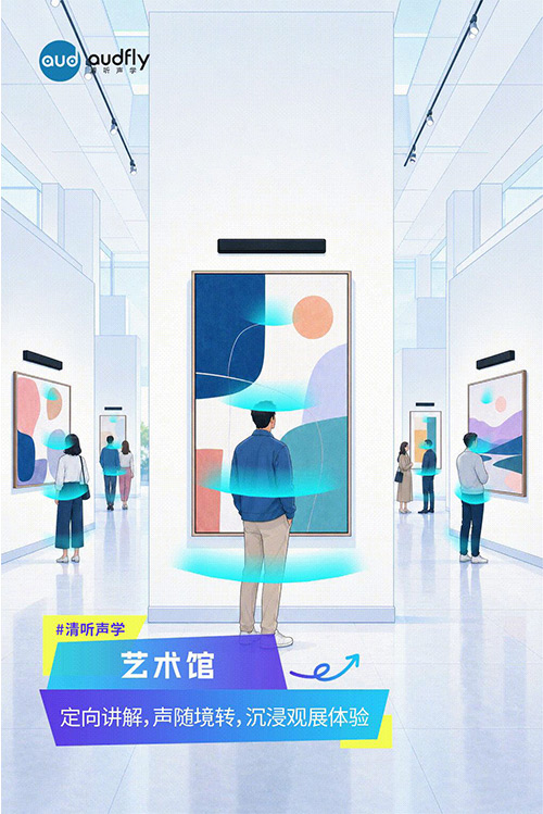 清聽聲學定向發聲技術應用于博物館和藝術館展品講解，實現走到哪聽到哪的沉浸式觀展體驗