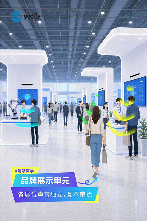 清聽聲學定向發聲技術應用于品牌展示區，實現獨立聲音區域，提升品牌展示體驗