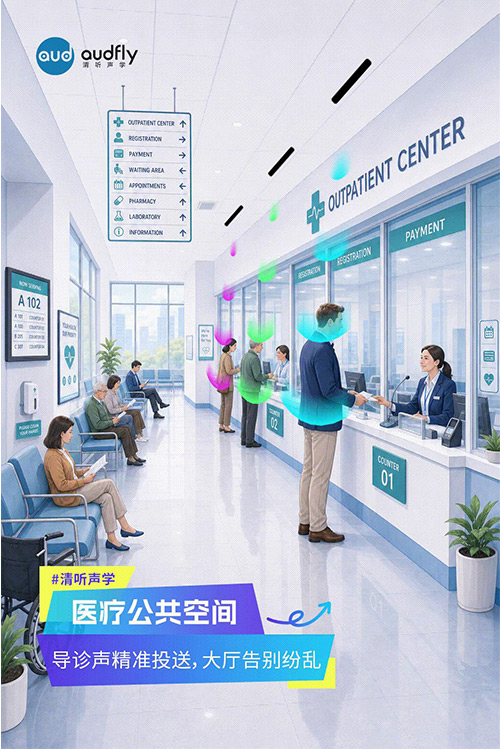 清聽聲學定向發聲技術應用于醫院公共空間，實現精準導診，營造安靜舒適的就診環境